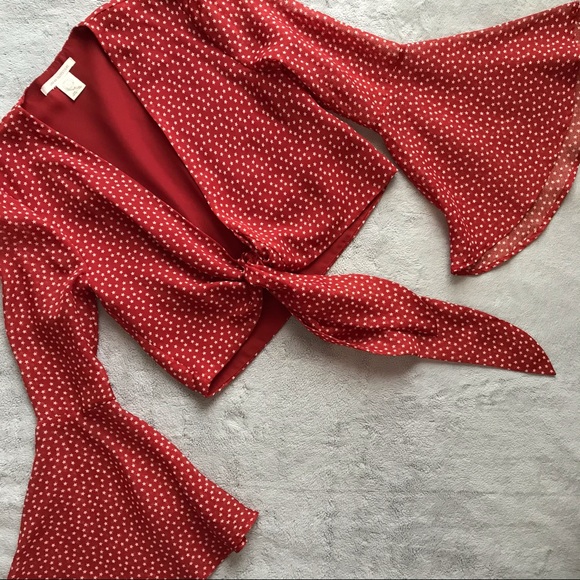 Urban Outfitters Tops - Urban Outfitters Tie Bell Sleeve Red Star Crop Top